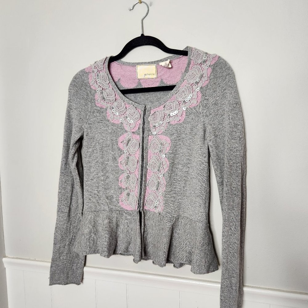GUINEVERE Anthropologie Grey Cashmere Blend Embellished Cardigan
